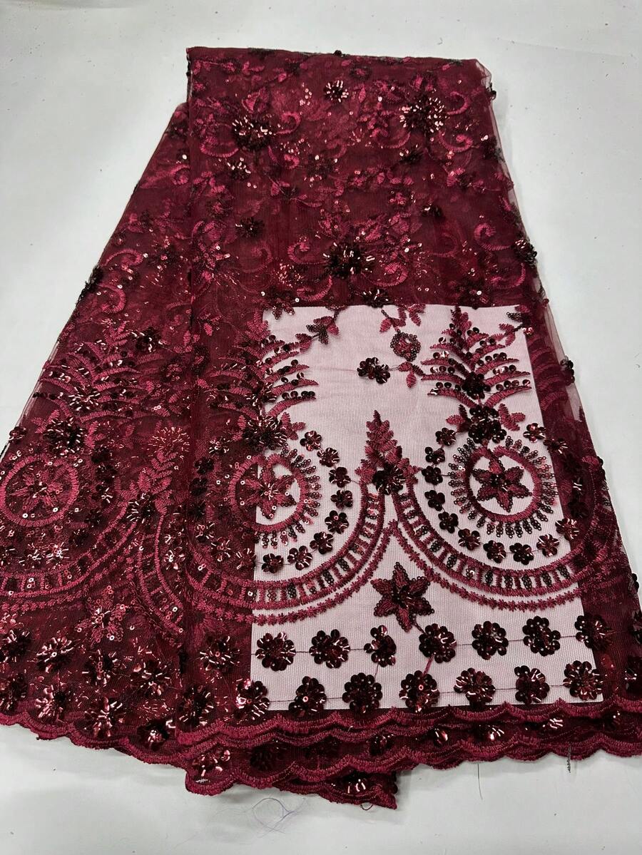 1 码/5 码奢华非洲蕾丝面料 - 浅金色法式网眼亮片设计，刺绣薄纱适合优雅连衣裙和派对婚纱涤纶/腈纶混纺仅可干洗。