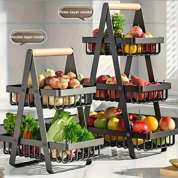 2/3 Tier Fruit Basket, Upgraded Fruit Bowl, Kitchen Countertop Metal Wire Storage Basket With Handle, Fruit Rack, Bread Snack Vegetable Organizer Rack, Display Tray, For Storing And Displaying Fruits And Vegetables, Suitable For Kitchen And Living Room, Black/White
