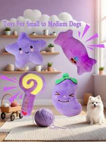 4pcs Plush Squeaky Pet Toy Set For Small Dogs & Cats -Stars, Lollipops, Candy, Eggplant Designs - Interactive Play And Sleep Companions, Pet Toys For Dogs Chew Toy For Dog Interactive Supply