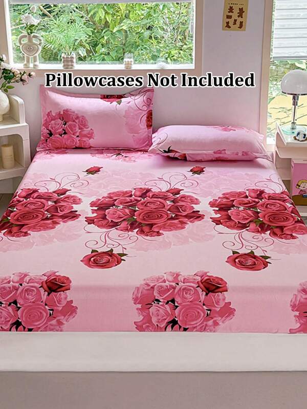 1pc Soft & Pretty Floral Pattern Fitted Sheet, Bedding, Breathable Home Use Children Fitted Sheet, Soft Fitted Sheet For Single Bed, Bedroom, Boys & Girls, All Seasons
