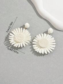 1 Pair Fashionable Raffia Big Flower Earrings, Women's Beach High-End Accessories, Wedding Gift Jewelry, Exaggerated Earring Pendants - White - View 7
