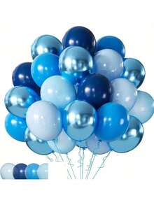 47pcs/Set 10-Inch Blue/Metallic Color Series Latex Balloons, Suitable For Anniversary, Birthday Party, Christmas Scenery Decoration, Family Gathering, Outdoor Picnic, Graduation Party, Bachelor Party, Wedding, Valentine's Day And Other Indoor And Outdoor Decoration Balloons