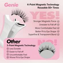 [Ebony Wave] Genielash Magnetic Eyelashes 4 Pieces(1 Pair) With Clip Reusable Natural False Eyelashes No Glue 3D False Eyelash For Makeup