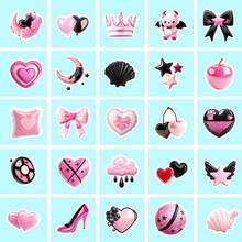 50 张粉色和黑色贴纸，可爱 3D 爱心美学贴纸，适用于水瓶、汽车、吉他、行李箱、手机壳、日记本、保险杠、滑板、笔记本电脑、节日装饰、生日礼物、青少年成人乙烯基防水贴纸、学校用品、返校