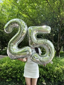 40 Inch Silver Number Balloon Large Number Aluminum Film Balloon Suitable For Birthday Party Wedding Anniversary New Year Decoration Christmas Valentine'S Day Decoration Photo Background Decoration
