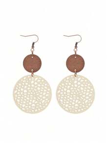 1 para okrągłych wyciętych kolczyków z kawałków drewna i skóry