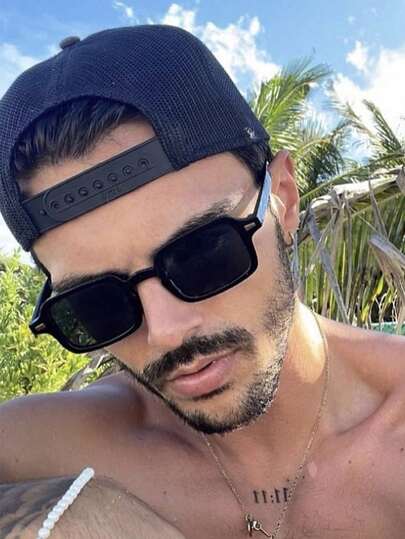 1 pieza Gafas de sol de moda con estilo callejero hip-hop, con remaches, forma de rectángulo vintage, adecuadas para uso diario, ropa urbana, vacaciones, protección solar, accesorios para playa, gafas de sol para verano, playa, vacaciones, exteriores, viajes