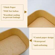 750毫升/25盎司一次性带盖牛皮纸碗，长方形食品容器汤碗派对用品零食碗 10/25/50个