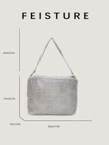 1pc Shiny PVC Rhinestone Wallet, Phone Pouch Zipper Closure With Magnetic Snap, Fashion Shoulder Bag Suitable For Women Party Outfit - Silver - View 5