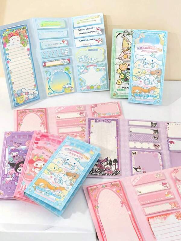 Sanrio 180 Stück Dreifach faltbare Memo Blöcke mit süßen Cartoon Aufklebern für Planer und Organisatoren, rechteckige kreative Büromemo Tafeln, Tagebuch und Erinnerungsnotizen