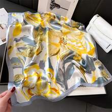 1 件新款设计黄色花卉图案围巾，时尚百搭说唱歌手风格，丝滑柔软轻薄围巾/头带/发饰，适合女士，休闲涤纶，春夏秋