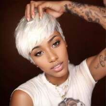 LANBeiSD Short Pixie Cut Hair Natural Synthetic Wigs For Women Heat Resistant Wig Natural Hair Women's Fashion Wig 7348A GS4023 - 白色 - 查看 3