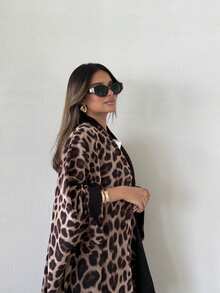 1 Pc Elegant Charming Printed Cuffs Robe Cardigan Abaya, Fashionable Beautiful Solid Color Women's Robe Dress Abaya, Suitable For Daily, Work, Travel, Party (Headscarf Not Included)