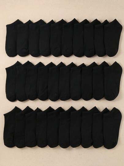 15双儿童/学生夏季黑色短袜，透气薄款踝袜，适合1-3-5-8-9-10-16岁返校校服袜，运动袜，吸湿排汗