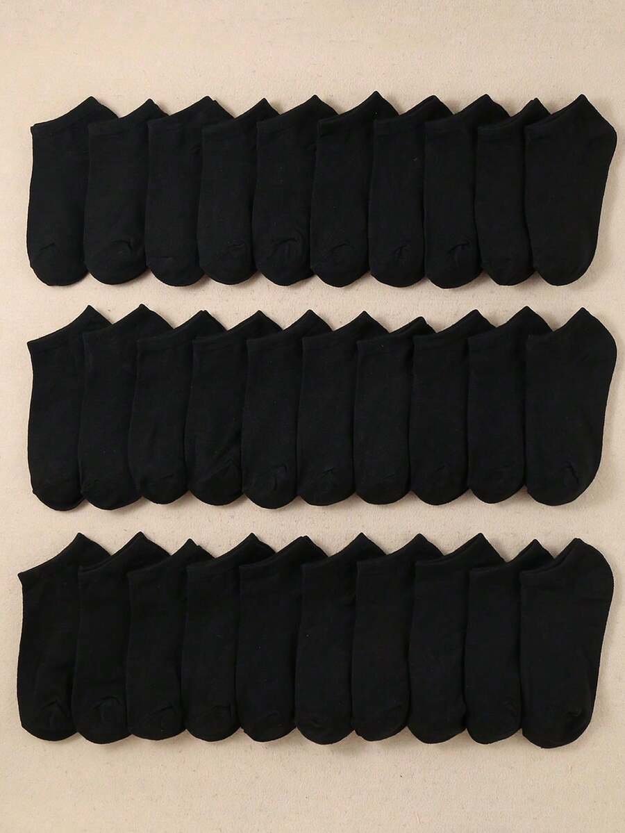 15双儿童/学生夏季黑色短袜，透气薄款踝袜，适合1-3-5-8-9-10-16岁返校校服袜，运动袜，吸湿排汗 - 黑色 - 查看 1