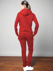 PANTS PARA USAR ANTES DEL DEPORTE O USO DIARIO COMODO VARIOS COLORES PANTALON Y SUDADERA CON CAPUCHA BORDADA  LSSIN - Rojo - Ver 2