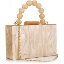 Gets Acrylic Khaki  Purses Evening Clutch Bag Marbling Handbags For Women Cross Body Bag With Pearl Chain Formal Wedding Prom Party (Apricot) - 米色 - 查看 3