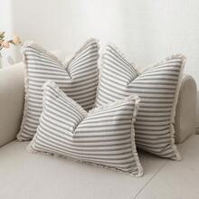 1pc Striped Woven Decorative Throw Pillow Cover With Tassels, Unique Decor Cushion Case For Sofa, Bed, Living Room, Farmhouse - Grey - View 3