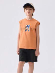 Balabala Tween Boy Short-Sleeve Set, 2025 Summer 2 Pieces Quick-Dry Outfit - Orange Red - View 3