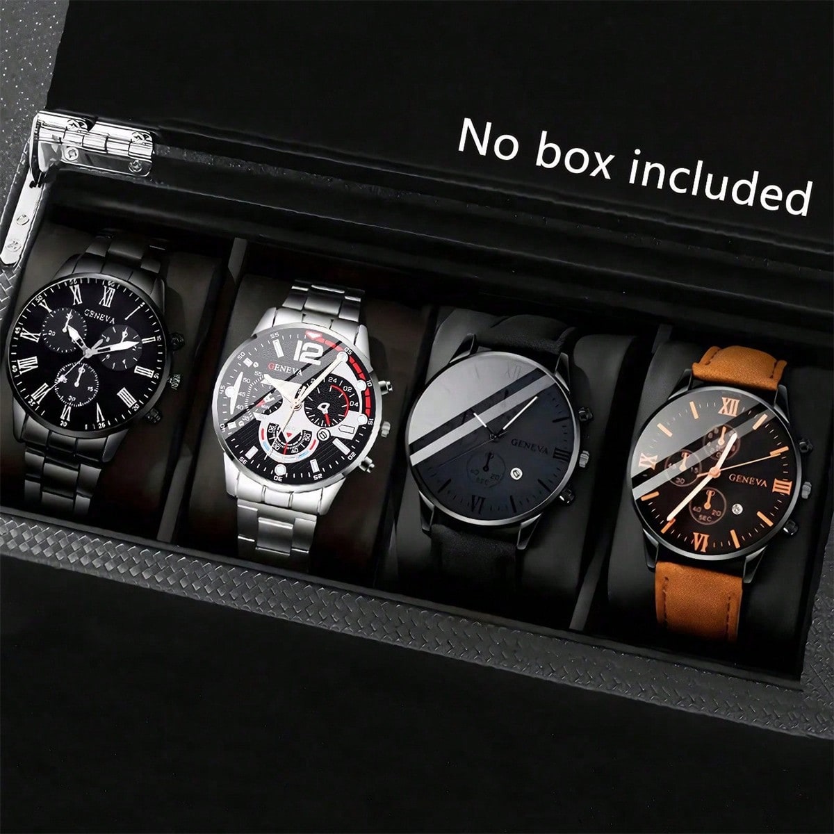 Set Reloj de cuarzo deportivo para hombres con correa y aleación personalizada, con calendario, set de regalo de 4 piezas adecuado para uso casual y