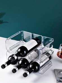 1pc 1/2/3 Tier Stackable Transparent Fridge Organizer Rack For Wine, Whiskey, Vodka, Brandy Display - Clear - View 2