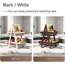 2/3层水果篮，升级版水果碗，厨房台面金属丝储物篮带把手，水果架，面包零食蔬菜收纳架，展示托盘，用于存放和展示水果蔬菜，适用于厨房和客厅，黑/白 - 彩色 - 查看 11