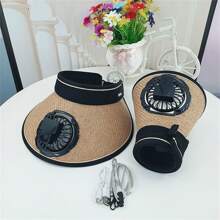 Women's Sun Hat With Built-In Fan Wide Brim Visor Cap For Outdoor Camping Rechargeable Cooling Fan Included