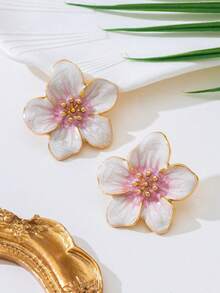 1 对可爱别致的扎染五瓣花耳钉，适合女性日常/休闲/旅行穿着，送给女朋友的生日礼物