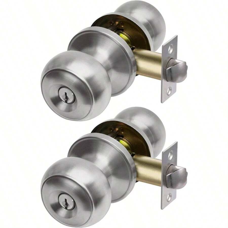 CML Hardware Keyed Entry Door Knob Set, Entran Door Lock In Stainless Steel For Exterior And Interior, Round Ball Handle, 1 Pack - 2+Stain Stainless - View 1