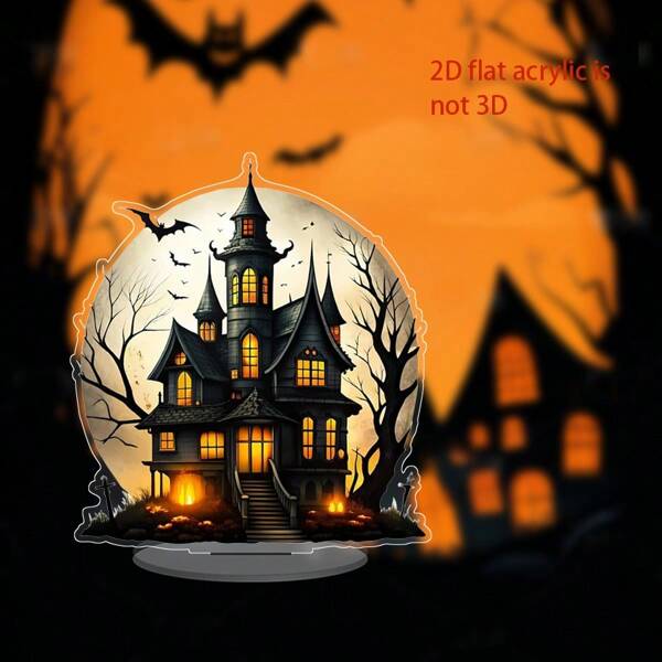 2D Flat 1pc Acrylic Gothic Castle Ornament With Base - Black Horror Design, Suitable For Halloween Desktop Decoration. Acrylic Material, A Holiday Party Decoration That Doesn't Require Power Home Decor Halloween Decor Fall Decor Room Decor