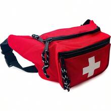 Riñonera de guardavidas con cordón de silbato, estilo Baywatch, botiquín de primeros auxilios con hebilla ajustable, logotipo cruzado y bolsillo con cremallera - Paquete de 5 - Paquete de 5 - Ver 5