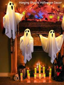 1pc/White Halloween Hanging Ghost LED Lights Decorations, LED Lights Indoor Wall Decorations, Bedroom Outdoor Party Garden Decorations Decorations Front Porch Patio Scary Cute Spooky Halloween LED Lights Decorative Supplies, Halloween Perfect Gift Set