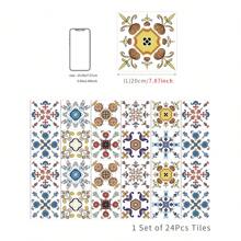24PCS- Nrdic Bohemian Style Home Tile, Self-Adhesive Wall Stickers, Peel And Stick Wallpaper, Kitchen Bathroom Bedroom Living Room Dining Room, Waterproof, Oil And Moisture Proof, Decorative Tile Stickers, Wall Renovation Floor Stickers For Home Decor