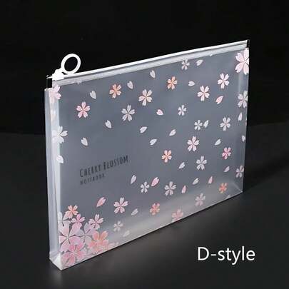 A4 Waterproof Cherry Blossom Style File Storage Zipper Bags, Used For Organizing Study Supplies, Study Office Supplies, Home Organization, And Travel Storage