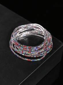 10 pièces/set Bracelet élastique à billes de cristal colorées sur un seul rang, design unique et élégant