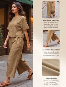 Conjunto Mujer Elegante y Casual,Conjuntos Holgados de Lino para Dama, Ideal para Estilo Relajado y Ocasiones Diarias - Caqui - Ver 6