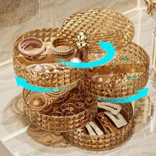 1 pièce Plateau rotatif doré ambre - Organisateur de luxe grande capacité pour bijoux, rouge à lèvres et maquillage, support d'affichage élégant pour la maison, le salon (design premium et gain de place) Organisateur de stockage pour femmes, essentiels de voyage, retour à l'école, dortoir