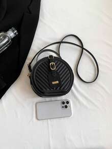 Women Mini Small Round Bag Crocodile Handbag Retro Crossbody Bag - Black - View 5