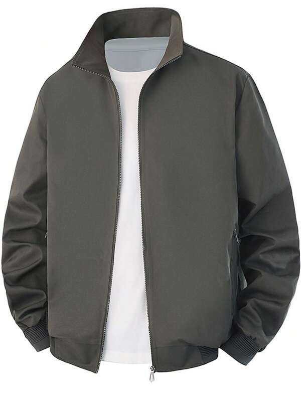 Winter Plus Size Vintage American Style Utility Jacket, Outdoor Casual Daily Wear Jacket, Spring/Autumn, Stand Collar, Leisure Outerwear, Men Bomber Jacket