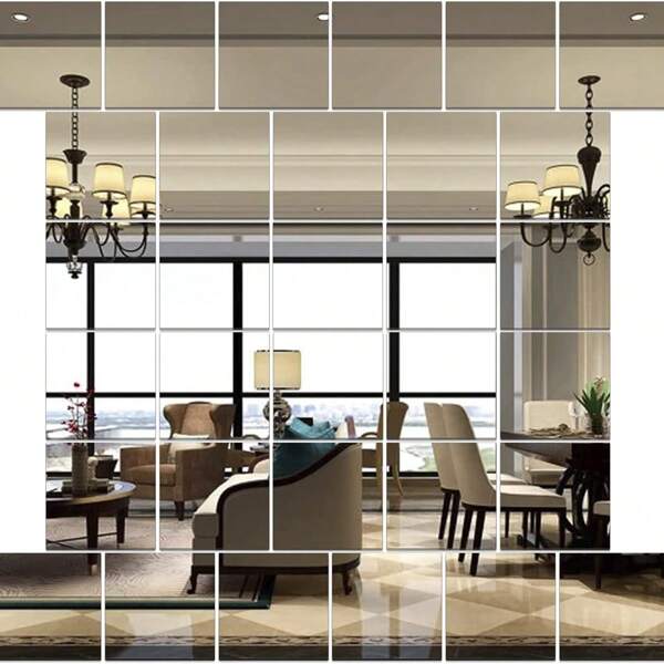 2 MM Thick 12x12 Inch Flexible Safety Mirror Stickers Mirror Tiles For Home Wall Decoration Removable Mirror Wall Sticker Square Mirror Silver