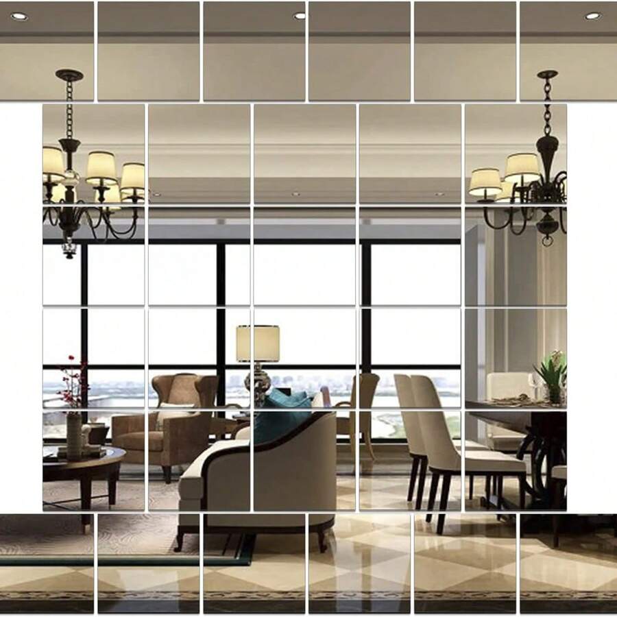 2 MM Thick 12x12 Inch Flexible Mirror Stickers Mirror Tiles For Home Wall Decoration Removable Mirror Wall Sticker Square Mirror Silver