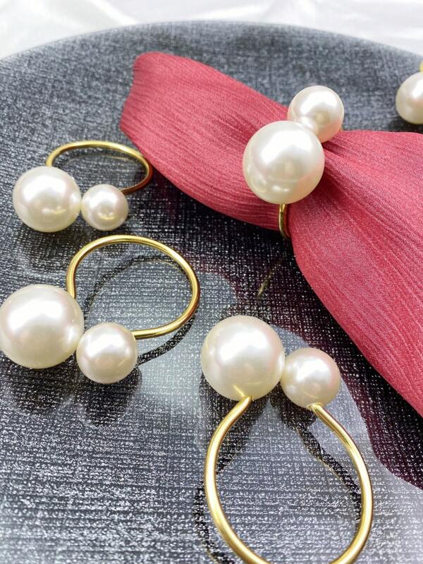 1pc,6pcs,12pcs,24pcs,High Quality Pearl Napkin Rings, High Gloss White Table Decoration Storage Crafts,Christmas, Thanksgiving, Valentine's Day, Mother's Day, Party, Birthday Table Napkin Rings