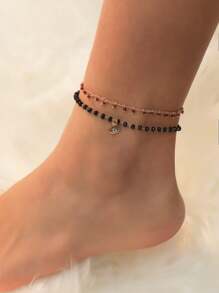 1pc Copper Plated Crystal Flower & Glass Bead Anklet Suitable For Women's Vacation And Daily Wear