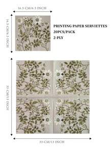 20pcs/Set Vintage Watercolor Floral & Leaf Printed Paper Napkins, 13inch X 13inch, Disposable Elegant Gray Luncheon Napkin For Birthday, Wedding, Tea Party, Holiday, Restaurant & Hotel Party Decor, Party Supplies, Made From Virgin Wood Pulp - Multicolor - View 3