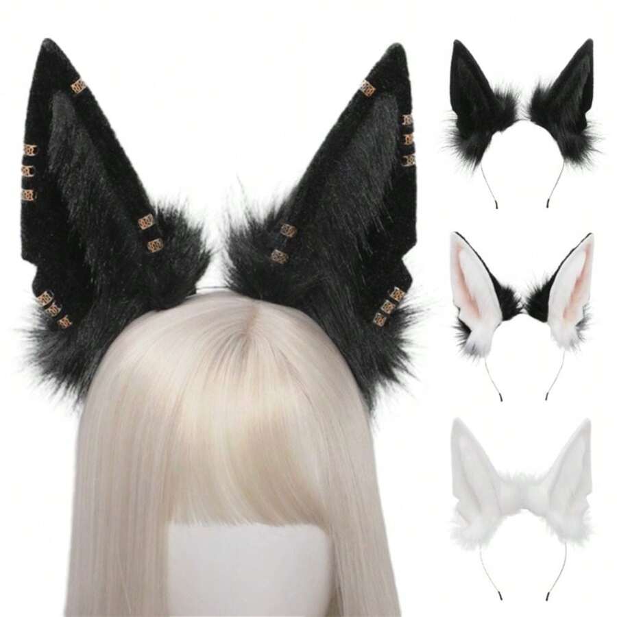 Women Animal Wolf Ears Headdress Plush Hairband Furry Lolita Headband Anime For Halloween Christmas Cosplay Accessories - Multicolor - View 1