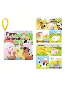 1 Packung Baby Stoffbücher - Weiche Sensorikbücher mit Tieren, Früchten für Babys 0-6 Monate - Lernbücher mit Knistereffekt