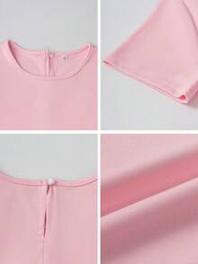 PoPoHouse 女士优雅性感短袖圆领长连衣裙，适合派对、通勤、度假等场合，粉色夏季款 - 粉色 - 查看 9