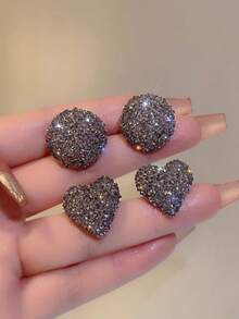 1 Pair Rhinestone Heart Shaped Earrings, Suitable For Romantic Dates, Everyday Wear, Parties, Sweet Gift For Loved Ones