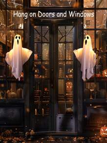 1pc/White Halloween Hanging Ghost LED Lights Decorations, LED Lights Indoor Wall Decorations, Bedroom Outdoor Party Garden Decorations Decorations Front Porch Patio Scary Cute Spooky Halloween LED Lights Decorative Supplies, Halloween Perfect Gift Set