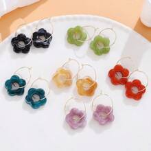 6 paires de boucles d'oreilles à fleurs minimalistes et mignonnes de couleur macaron en acrylique, convenant à la tenue quotidienne des femmes